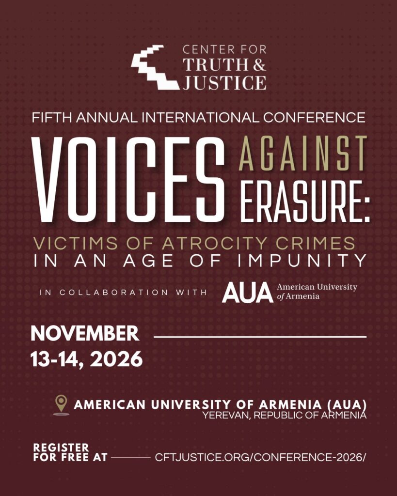 Voices Against Erasure, CFTJ Fifth Annual International Conference, November 13–14, 2026 at the American University of Armenia in Yerevan.