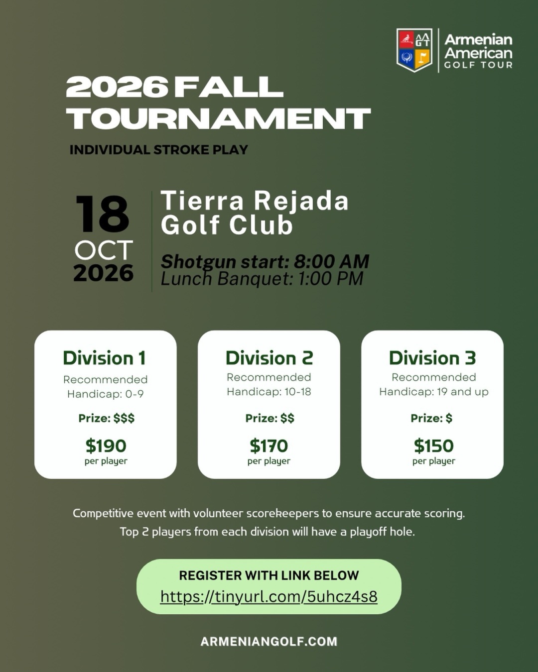 AAGT 2026 Fall Tournament event flyer